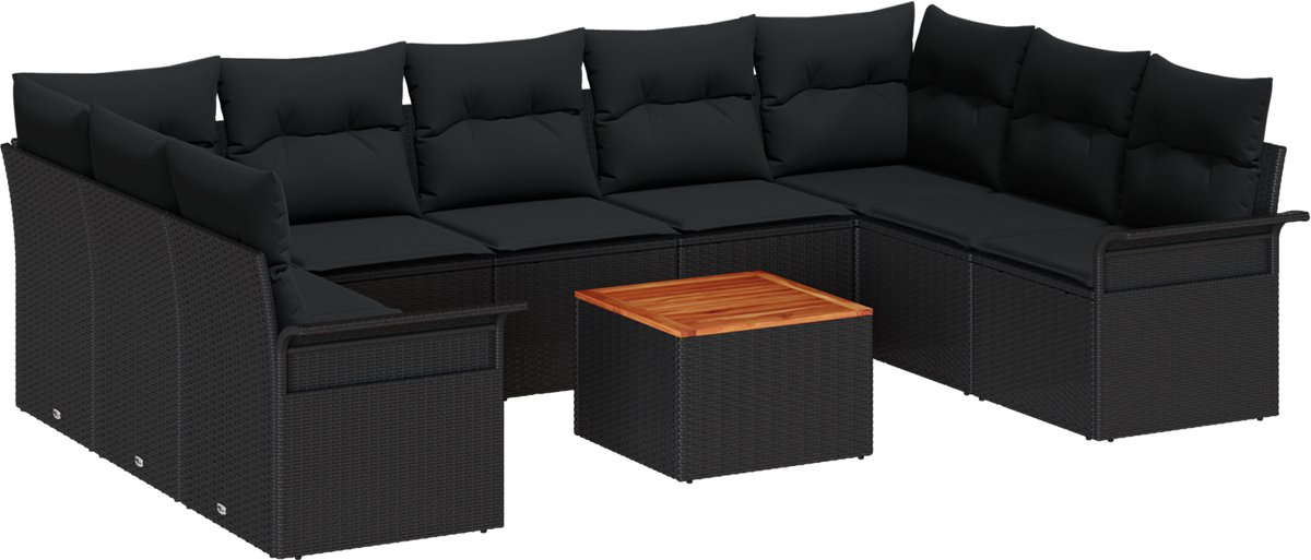 vidaXL - Tuinbank - Set - met - opslag - 10 - pcs - Zwart - poly - rattan