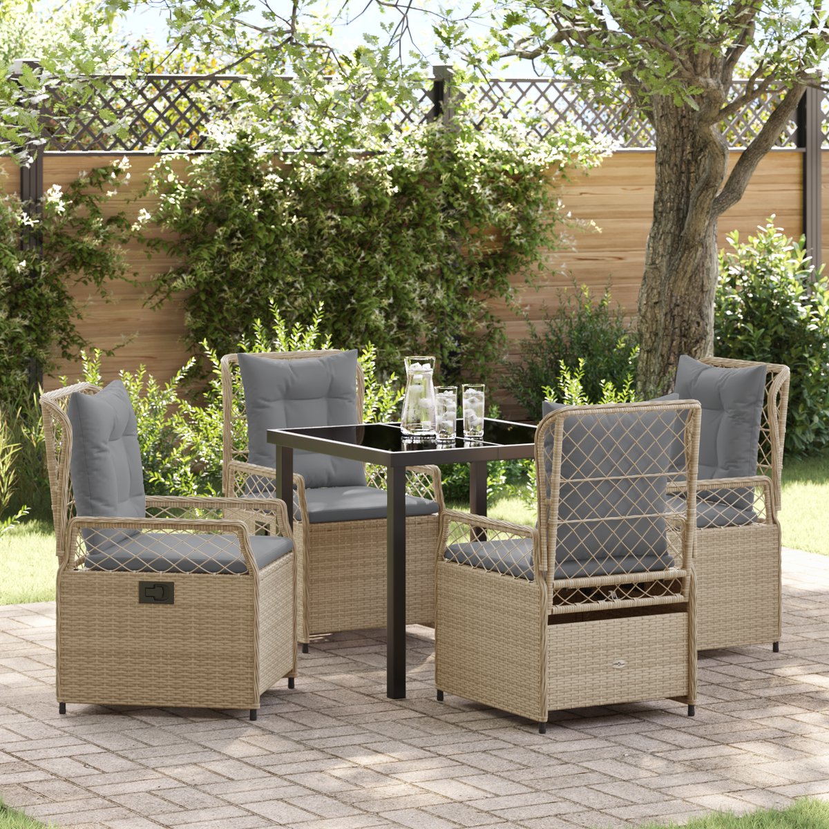 vidaXL - Tuin - Eettafel - Set - 5 - pcs - Beige - en - Lichtgrijs - poly - rattan