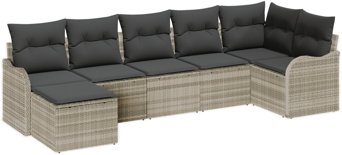 vidaXL - Tuinbank - Set - met - kussen - 7 - pcs - Lichtgrijs - Poly - rattan