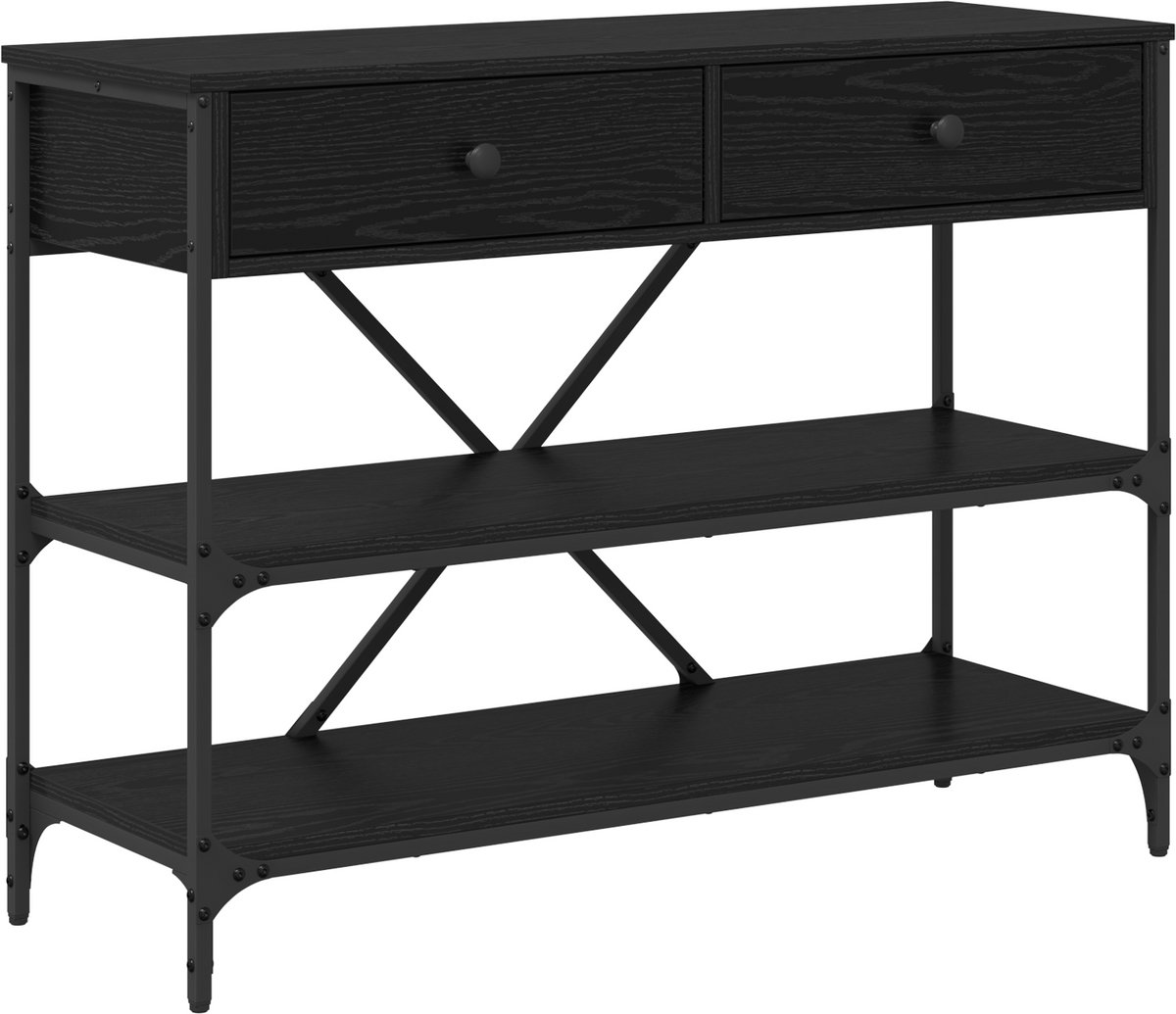 vidaXL Wandtafel - met - lade - Zwart - Eiken - 100 - x - 34,5 - x - 75 - cm - Hout Zwart eiken