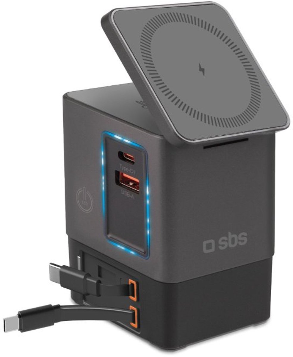 SBS TEWIRMAG105W oplader voor mobiele apparatuur Hoofdtelefoons, Smartphone, Smartwatch, Universeel Grijs AC Draadloos opladen Binnen, Buiten