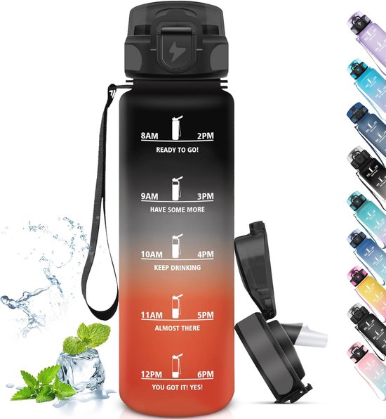 RaMokey Drinkfles, 1 liter, lekvrije, sportfles, BPA-vrij, slanke