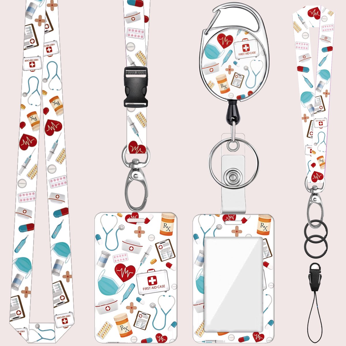 Nek en Pols Keycords met Uittrekbare Sleutelhanger & Badgehouder - Afneembare Lanyard - Trekkoord Badge Pashouder - Clip Keykoord - Intrekbare Houder voor Kaart/Sleutels - Universeel Telefoon, GSM Koord - Sleutelkoord/Nekkoord - Telefoonkoord Ketting
