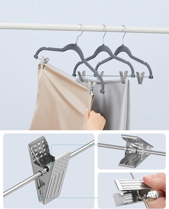 SONGMICS Broekhangers, 24 Stuks, 42 Cm, Kleerhangers Met Verstelbare Tangen En Goudkleurige Haken Antislip Ruimtebesparend Voor Rokken Lichtroze Crf14pk24 Standaard 753667737
