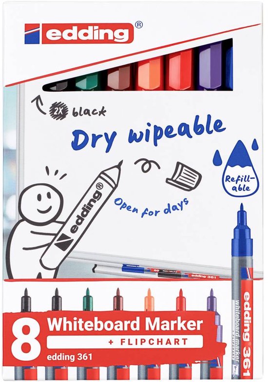 Edding 361 Whiteboard-Marker – 8er Set, Rundspitze, Farbig Sortiert