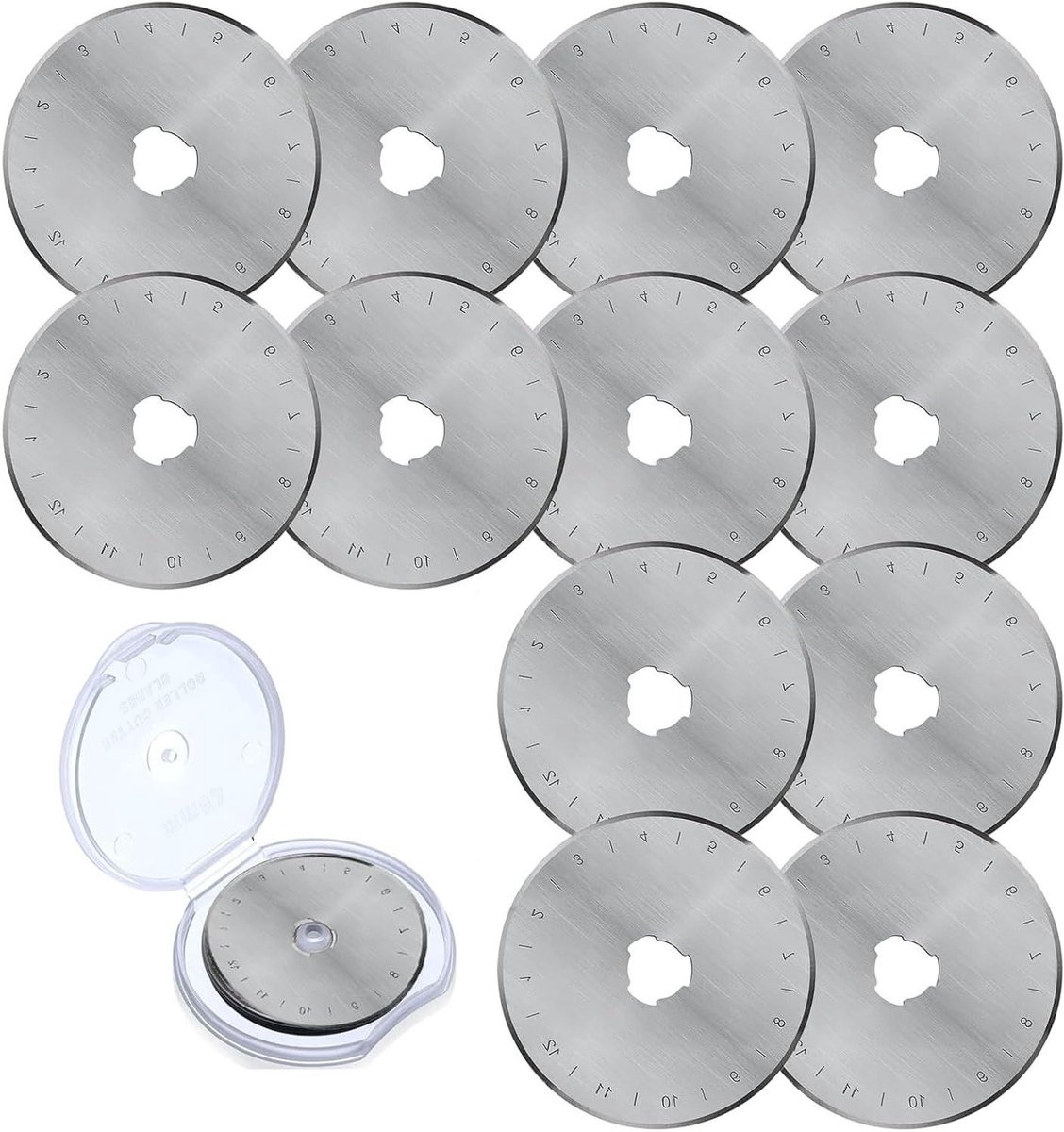 Reservemessen 45 mm rolsnijder - 12 stuks ronde messen met opbergkoffer