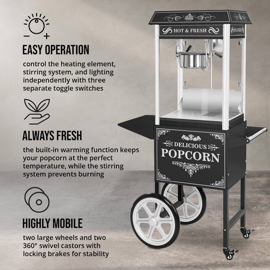 Popcornmachine met onderstel - Retro-ontwerp - Zwart - Royal Catering — afbeelding 5