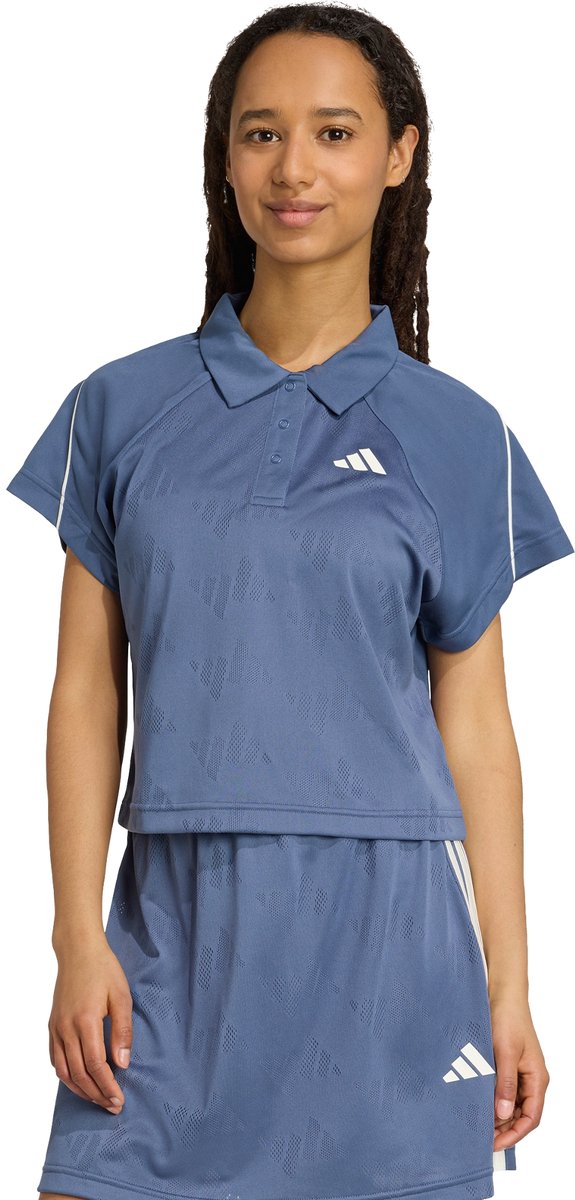 Adidas Sportswear Stadium 3-Stripes Tennis Inspired Jacquard Polo T-Shirt Dames Blauw
