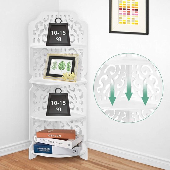 COSTWAY Hoekplank, staand rek met 4 niveaus, houten ladderplank, boekenplank, 32 x 32 x 138 cm, ideaal voor woonkamer, badkamer en werkkamer, wit