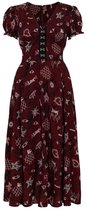 Hell Bunny Doomed Dress Lange jurk rood-zwart-wit S Viscose Dames - Avondjurken, Romance