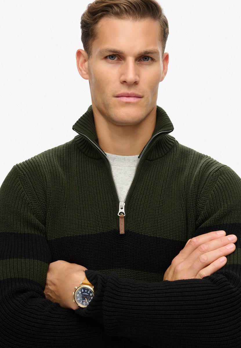 Superdry Classics trui van katoen met halve rits en strepen Heren Sweaters Zwart