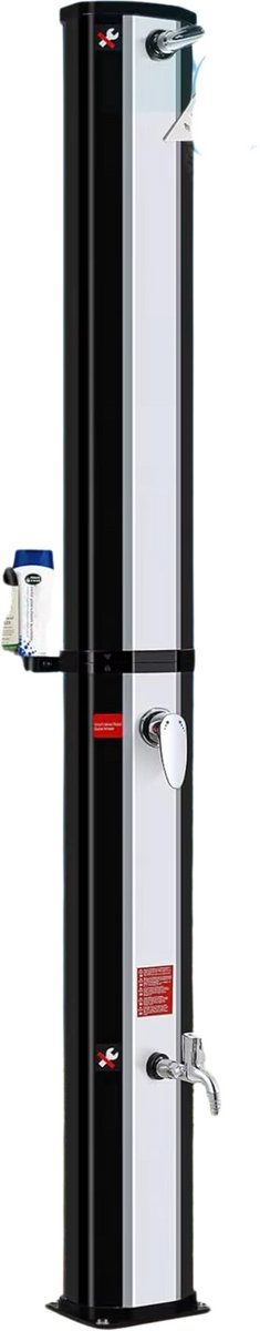 Vrijstaande Buiten Douche - Zwart & Zilver - Tuindouche - Sauna douche - 360° Zonne-energie Douchekop en Voetspoeluitloop - Temperatuurregeling tot 60°C - Met Deksel - 60L