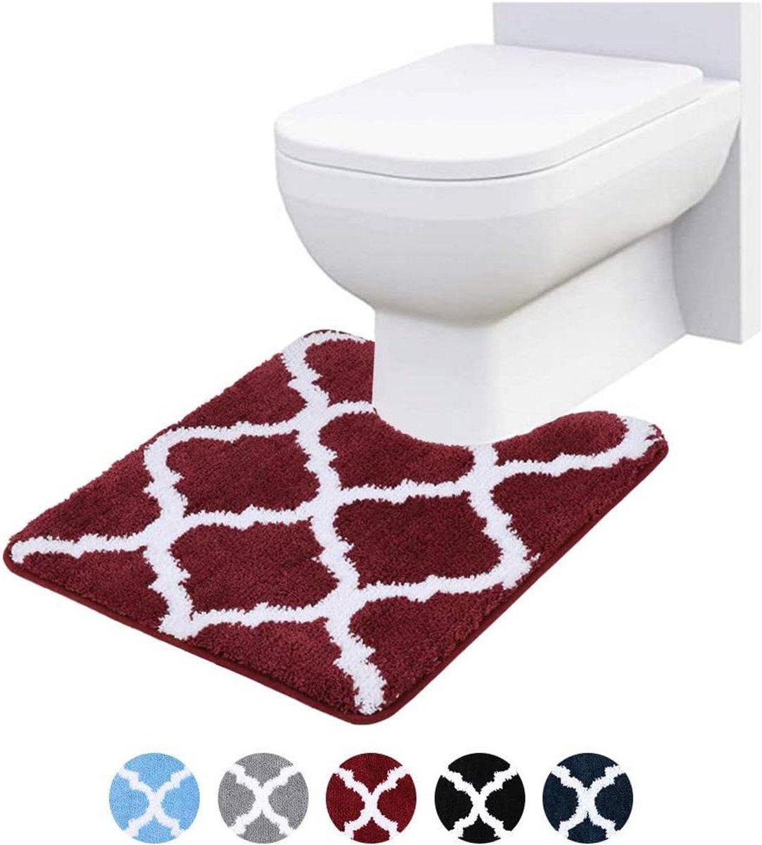 Antislip wasbaar wc-tapijt met uitsparing zacht hoogpolig toiletmat 50 x 60 wijnrood