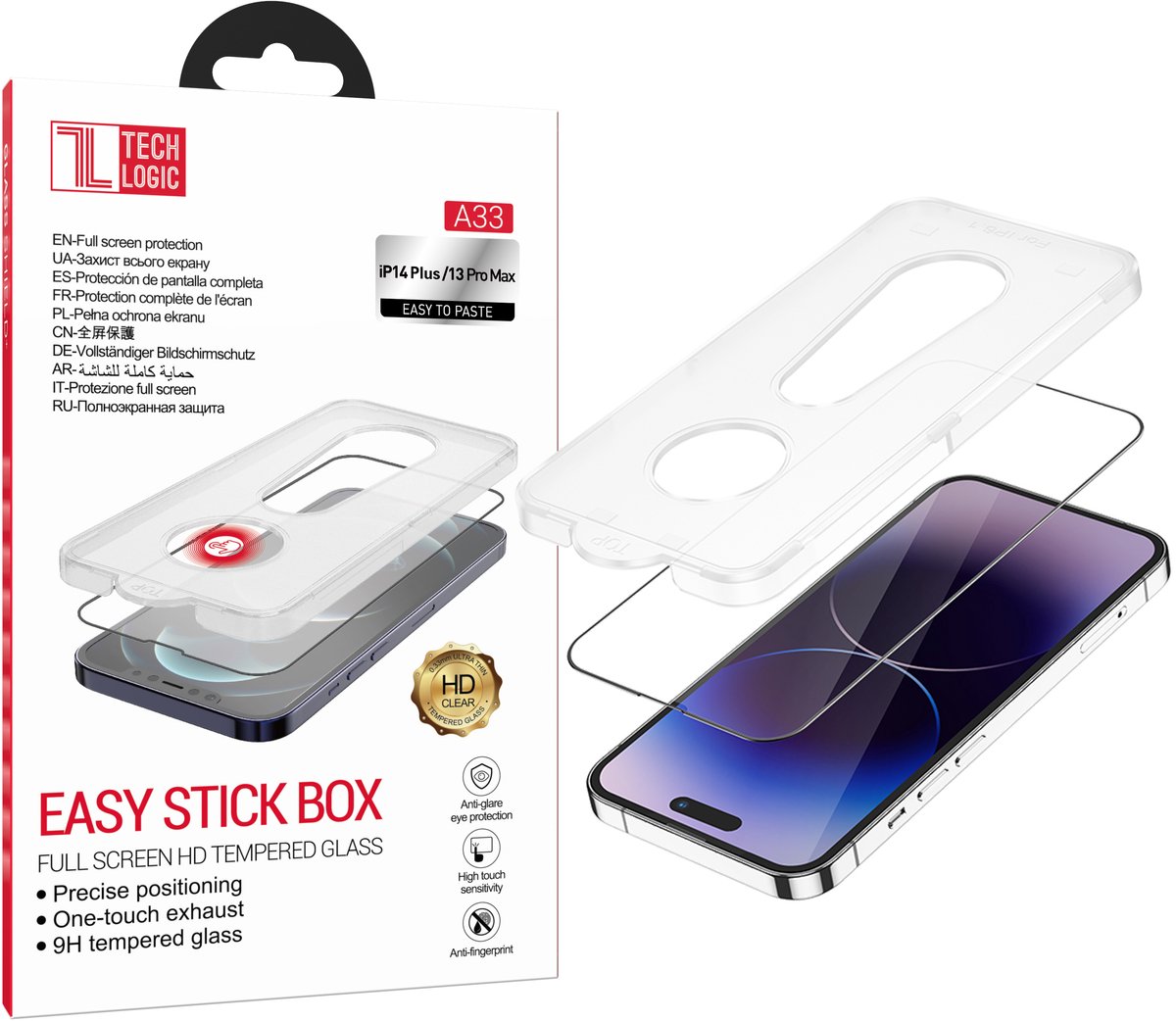 Tech Logic Glazen Screenprotector & Applicator Geschikt voor iPhone 13 Pro Max - Volledig Dekkend - Inclusief Herbruikbare Installatietray voor Eenvoudige Plaatsing