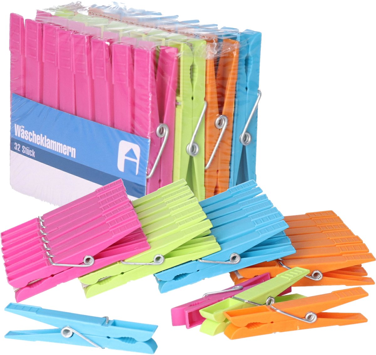 Goedkoopste Wasknijpers - 64x stuks - gekleurde knijpers / wasspelden - Kunststof - wasgoed ophangen