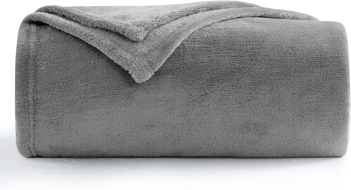 Zachte fleece deken - warme plaid voor bank - 1 stuk - grijs - 130x150 cm