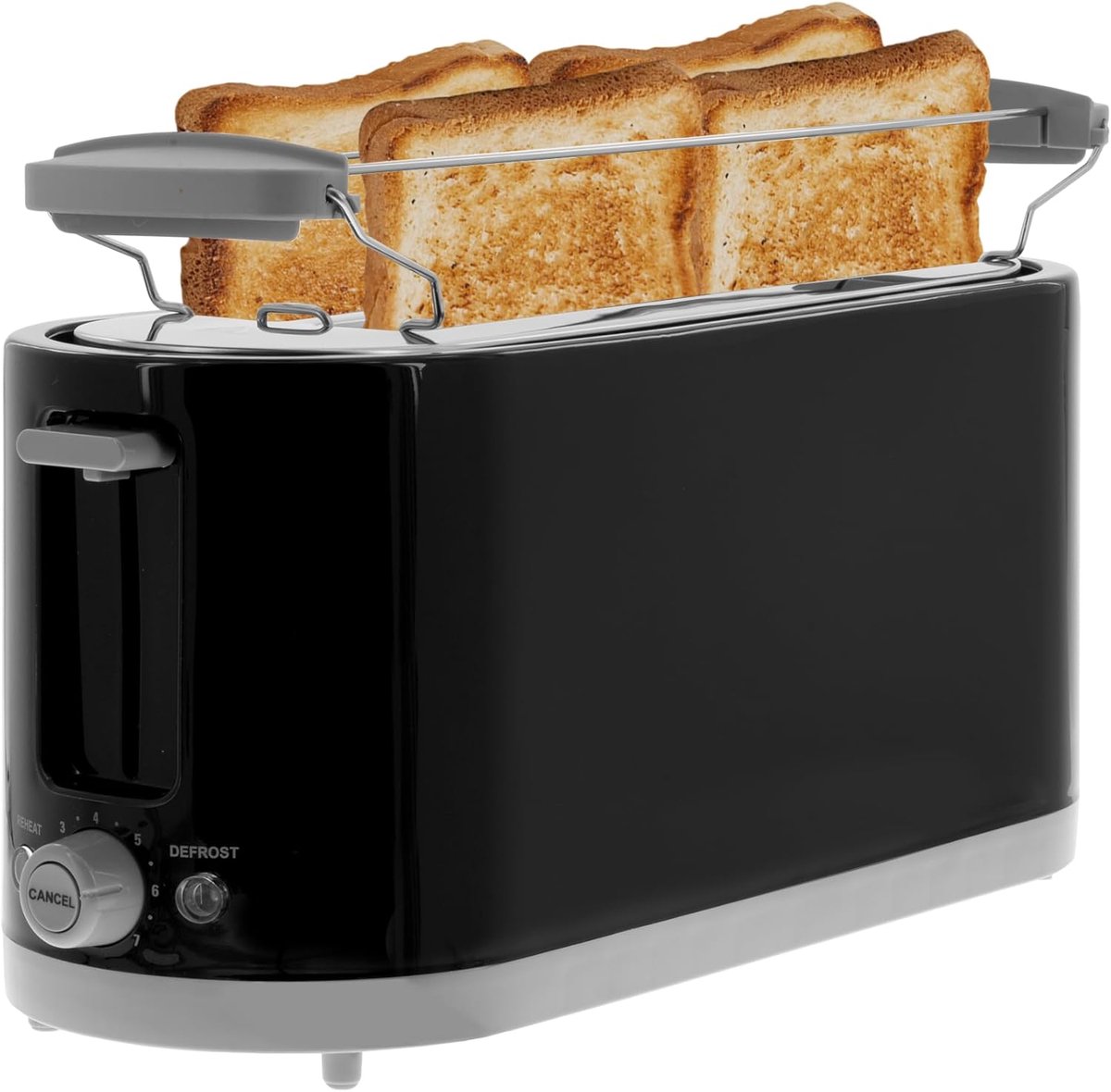 Zwarte Broodrooster met 4 Sleuven | 1400 Watt | 7 Instellingen | Dubbele Toastfunctie | Ideaal voor Sandwiches en Broodjes
