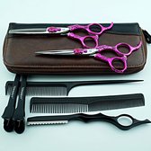 Akyol - Kappersschaar Set - 8 delig rechtshandig 6.0 inch Pink - Met Coupeschaar & Uitdunschaar Effileerschaar - Kappersset