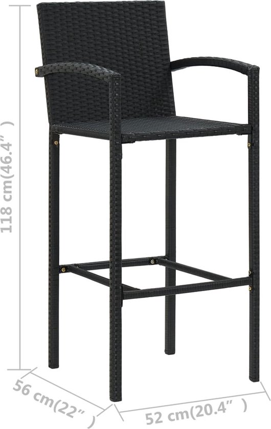 The Living Store Barset Luxe Zwart - Bois d'acacia Massief - 150x70x105 cm - 6x Tabouret de bar