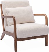 sweeek - Gekrulde fauteuil, licht walnoot gebeitste rubberhouten poten, 1 vaste rechte zitting, scandinavische kompaspoten, massief houten frame
