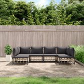 The Living Store Loungeset Poly Rattan - Hoekbank + Middenbank - 72x72x66 cm - Antraciet