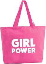 Girl Power shopper tas - fuchsia roze - 47 x 34 x 12,5 cm - boodschappentas / strandtas
