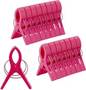 Relaxdays badhanddoek knijpers - set van 16 - grote wasknijpers - handdoekklemmen - strand - roze