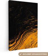 Canvasdoek - Muurdecoratie - Canvas schilderijen woonkamer - Marmer - Verf - Goud - Zwart - Marmerlook - 40x60 cm