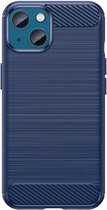 Mobiq - Hybrid Carbon Look iPhone 15 Hoesje TPU - blauw