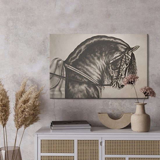 Schilderijkoning - Canvas Schilderij Geschetst Paard - 40 x 30 cm