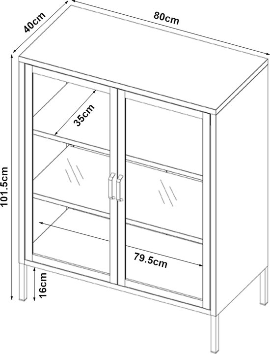 Glazen vitrinekast TINGLEDALE 80 cm Zwart
