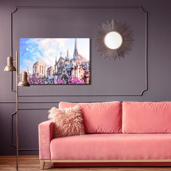 Peinture Roi - Toile Peinture Cathédrale Notre Dame Parmi Les Fleurs - 100 x 70 cm