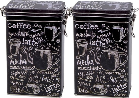2x boîtes à café rectangulaires noires / boîtes de rangement 19 cm - boîtes à café - boîtes à café / tasses à café boîtes de rangement