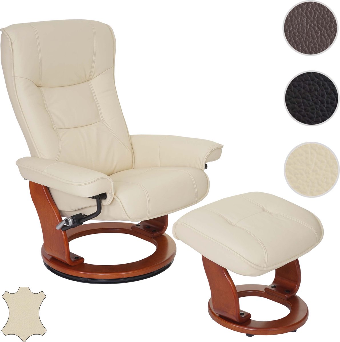 MCA relaxfauteuil Hamilton, TV fauteuil kruk, echt leer 130kg draagvermogen ~ crème, honingkleurig