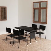 The Living Store Poly Rattan Tuinset - Eettafel en stoelen - PE-rattan - Stalen frame - Glas tafelblad - Lichtgewicht en stapelbaar - 140x80x74cm - Zwart - Eenvoudig schoon te maken - Montage vereist - Inclusief 1 tafel en 4 stoelen