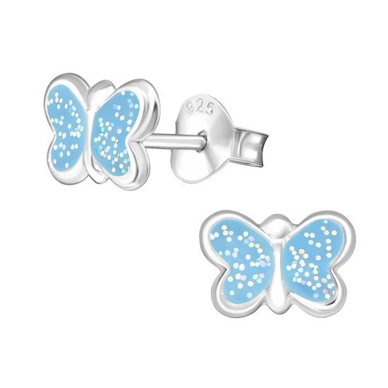 Oorbellen meisje | Oorbellen kind | Zilveren oorstekers, vlinder met glitters