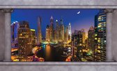 Fotobehang - Vlies Behang - 3D Dubai Stad Raamzicht - 312 x 219 cm