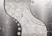 Fotobehang - Vlies Behang - Abstract Zilveren Ornament met Diamenten - 368 x 254 cm