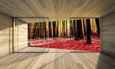 Fotobehang - Vlies Behang - Herfstbos Terras Zicht 3D - 312 x 219 cm