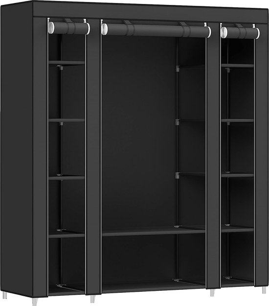 SONGMICS LSF03H armoire en tissu avec tringle à vêtements et étagères, 150 x 45 x 175 cm, noir