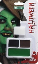 Halloween Heksen verkleed schmink/make-up set - bruin/zwart/groen - met sponsje - Halloween