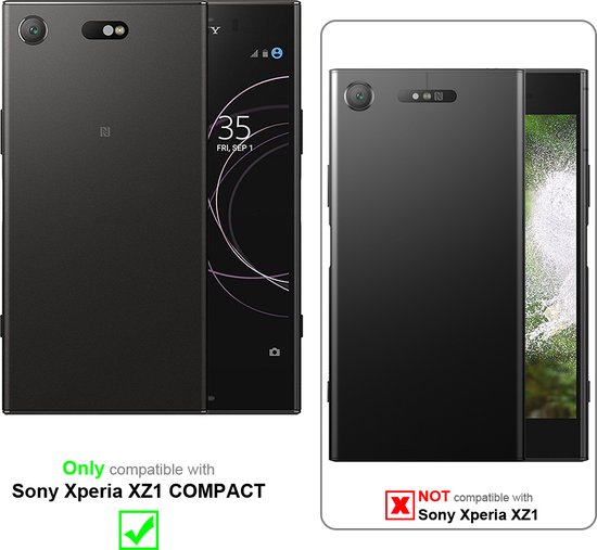Coque Cadorabo compatible avec Sony Xperia XZ1 COMPACT en NOIR COMET - Coque de protection avec fermeture magnétique, fonction support et 2 fenêtres de visualisation