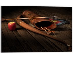 PVC Schuimplaat - Pijl - Boog - Schieten - Appel - 60x40 cm Foto op PVC Schuimplaat (Met Ophangsysteem)