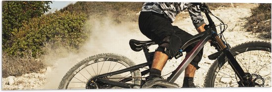 Vlag - Fiets - Mountainbike - Bergen - Helm - Bescherming - 90x30 cm Foto op Polyester Vlag