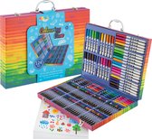 Joya Creative Drawing Box 124 pièces - Set de dessin - Boîte à dessin pour Enfants - 15 feuilles de dessin - Marqueurs/ Crayons de couleur/ Crayons de cire - Belle mallette de rangement - FSC durable