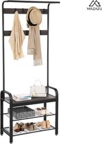 MIRA Home - Garderoberek - Kapstok met zitbank en schoenenrek - Multifuctioneel - Industrieel - Donkergrijs/Zwart- 72x33,7x183