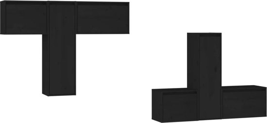 The Living Store Televisiemeubelset - klassiek design - massief grenenhout - zwart - 45x30x35cm - 30x30x100cm - 60x30x35cm