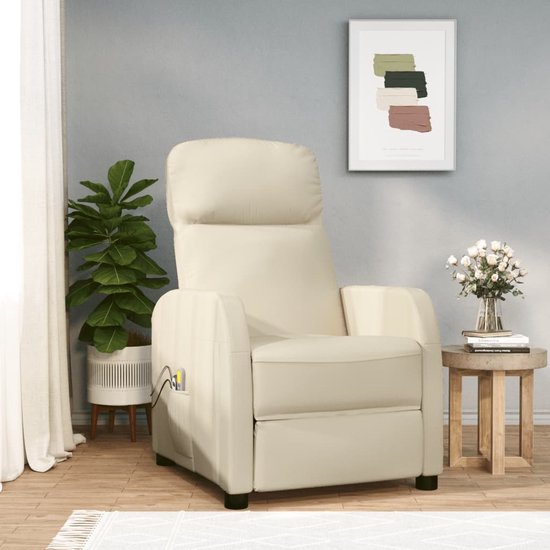 The Living Store Massagefauteuil - elektrisch verstelbaar - massagefunctie - comfortabele zit - crèmewit - kunstleer - 63.5 x 97 x 104.5 cm