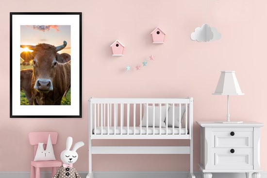 PosterMonkey - Poster - Cadre photo - Vaches - Coucher de soleil - Nature - Animaux - Vache - Cadre - 80x120 cm - Poster vache - Cadre photo - Affiche sous cadre - Poster nature