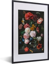 Fotolijst incl. Poster - Stilleven met bloemen in een glazen vaas - Schilderij van Jan Davidsz. de Heem - 40x60 cm - Posterlijst